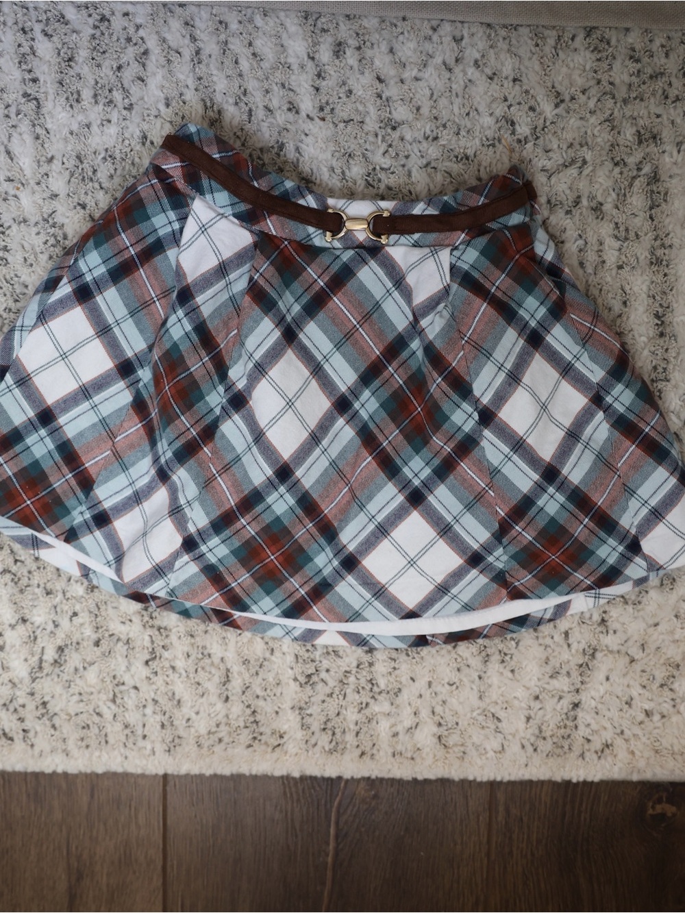 Janie and Jack Plaid Skirt Suede Belt Gold Horsebit 18 24 Months